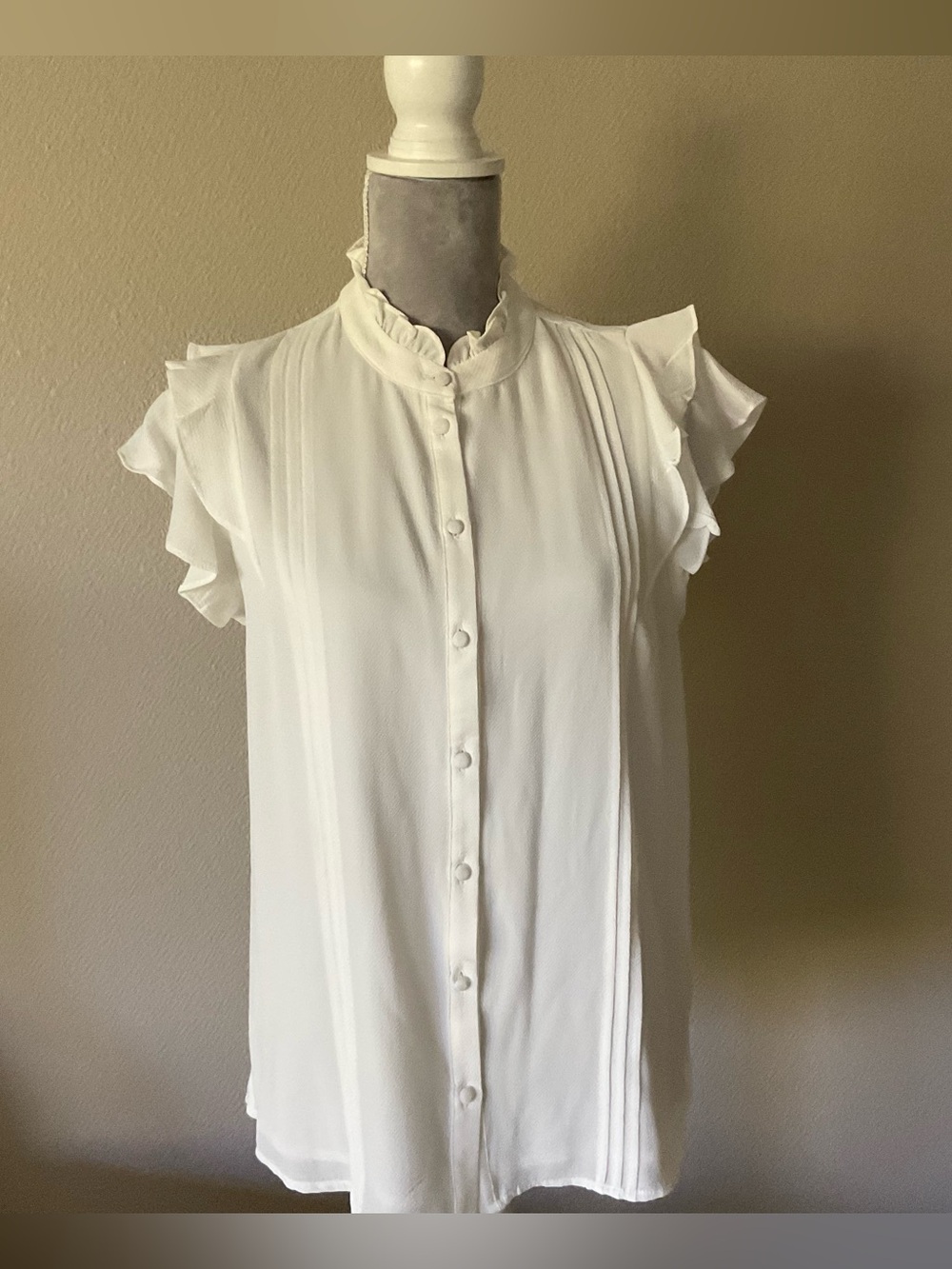 CeCe Cream Ruffle Sleeve Button-Front Blouse